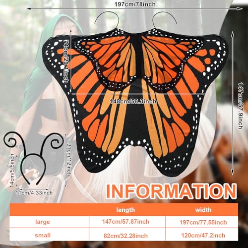 Suhine 2 Pcs Double Layer Halloween Butterfly Wings for Women Butterfly Shawl Costume with Headband for Halloween Party(Yellow,L) - Image 3