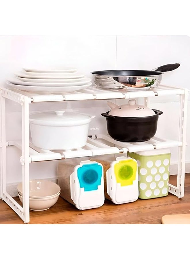 Practical under-sink organizer with movable shelves to organize kitchen and cleaning tools. Make smart use of wasted space in your kitchen or bathroom with the multi-use shelf organizer S - Image 1