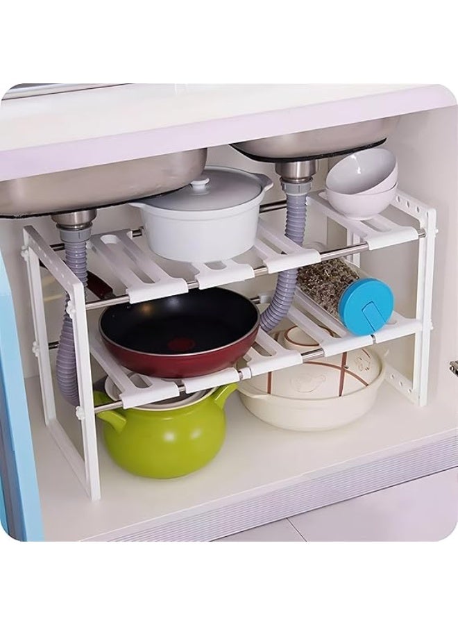 Practical under-sink organizer with movable shelves to organize kitchen and cleaning tools. Make smart use of wasted space in your kitchen or bathroom with the multi-use shelf organizer S - Image 3