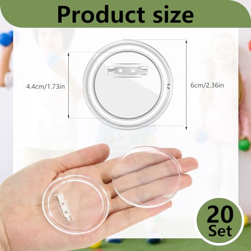 Bignc 20 Set Clear Pins For Crafts, Plastic Button Making Kit, Blank Pins Bulk, Make Your Own Buttons Badge Maker DIY Crafts, Photo Buttons (2.36 Inch) - Image 2