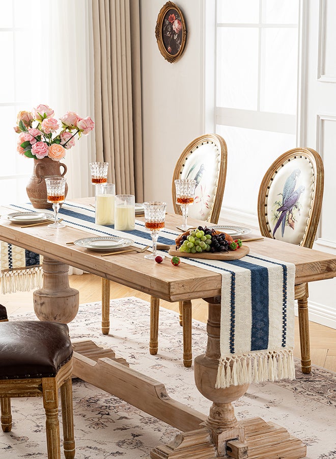 Fancy Homi Boho Chic Macrame Table Runner for Home Decor, Farmhouse Style with Tassels, Perfect for Party Bohemian - 30x230 cm - Dusty Blue - Image 2