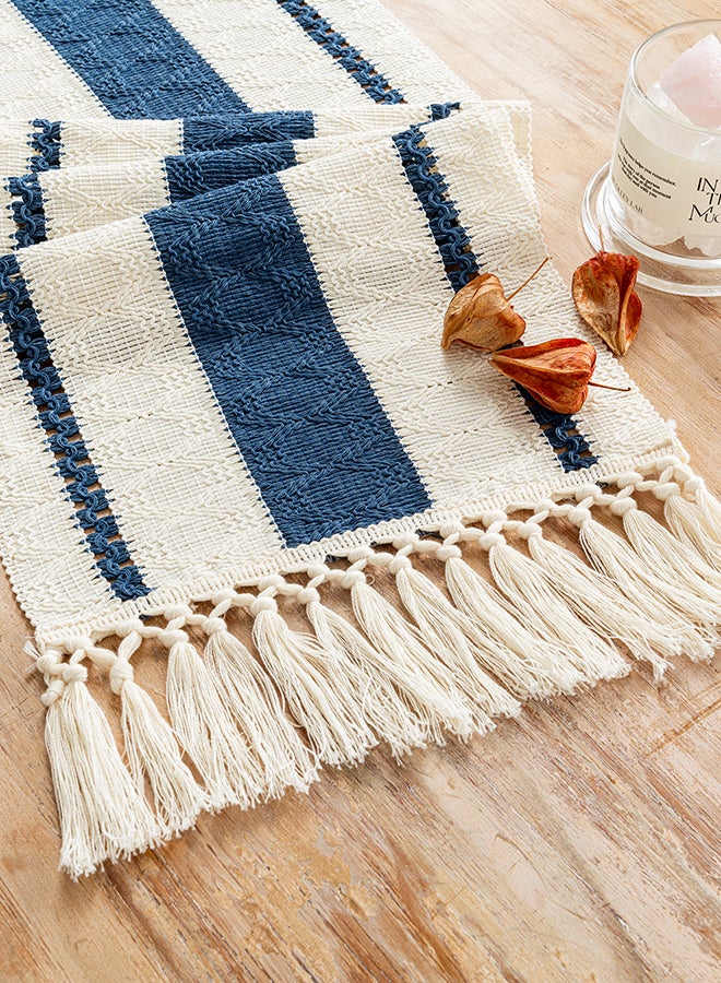 Fancy Homi Boho Chic Macrame Table Runner for Home Decor, Farmhouse Style with Tassels, Perfect for Party Bohemian - 30x230 cm - Dusty Blue - Image 1