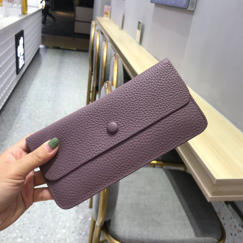 First Layer Cowhide Large Capacity Long Hand Wallet Womens 2023 New Style Simple Elegant Wallet Ultra-thin Leather Card Holder Purple 