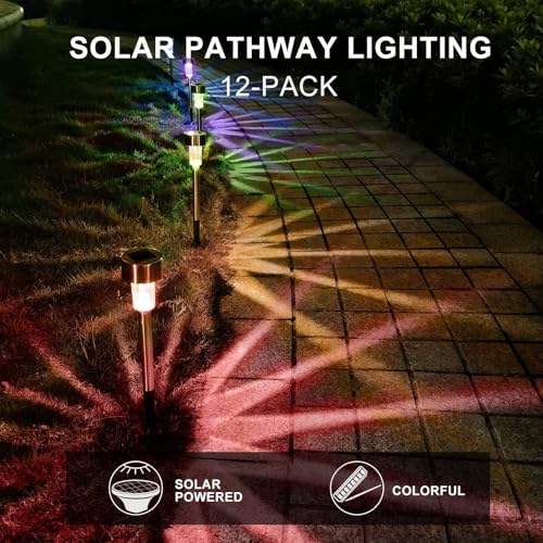 Dream Master Solar Lights Outdoor Waterproof, Stainless Steel LED Landscape Lighting, Solar Garden Lights, Outdoor Christmas Decorations for Yard, Pathway, Walkway, Patio, Lawn - 12 Pack (Multicolor) - Image 3