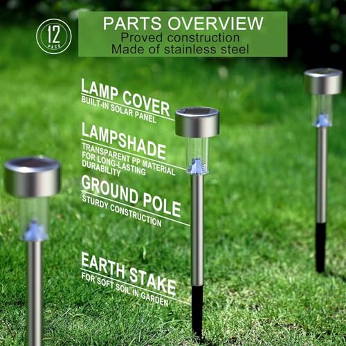 Dream Master Solar Lights Outdoor Waterproof, Stainless Steel LED Landscape Lighting, Solar Garden Lights, Outdoor Christmas Decorations for Yard, Pathway, Walkway, Patio, Lawn - 12 Pack (Multicolor) - Image 2
