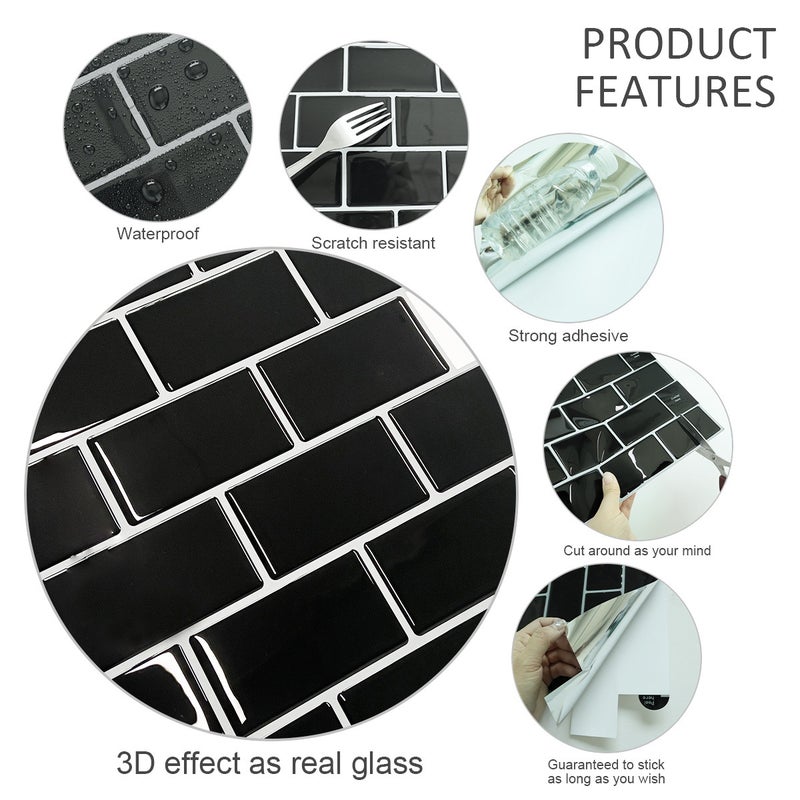 Simple Modern 3D Small Black Brick Self-Adhesive Three-Dimensional Wall Stickers Kitchen Bathroom Anti-Oil Drip Glue Brick Pattern Wall Stickers - Image 3