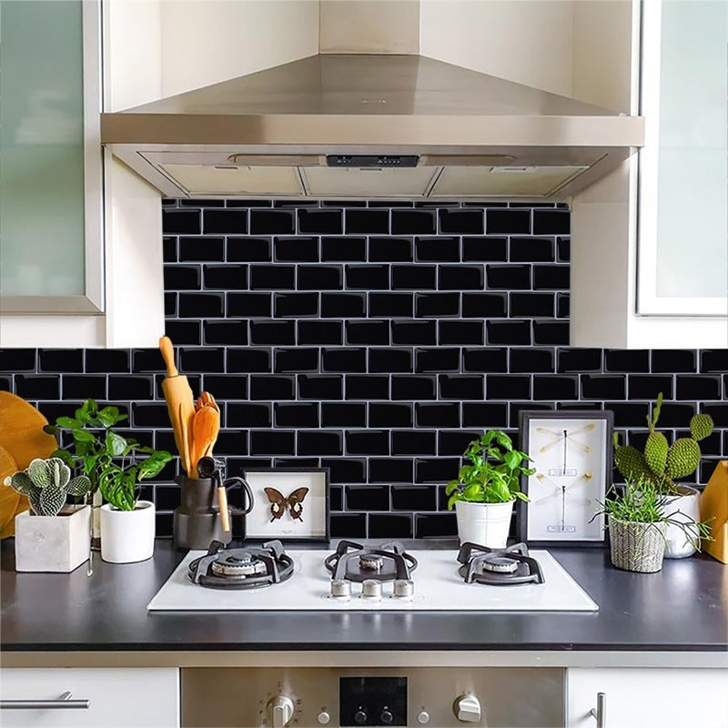 Simple Modern 3D Small Black Brick Self-Adhesive Three-Dimensional Wall Stickers Kitchen Bathroom Anti-Oil Drip Glue Brick Pattern Wall Stickers - Image 5
