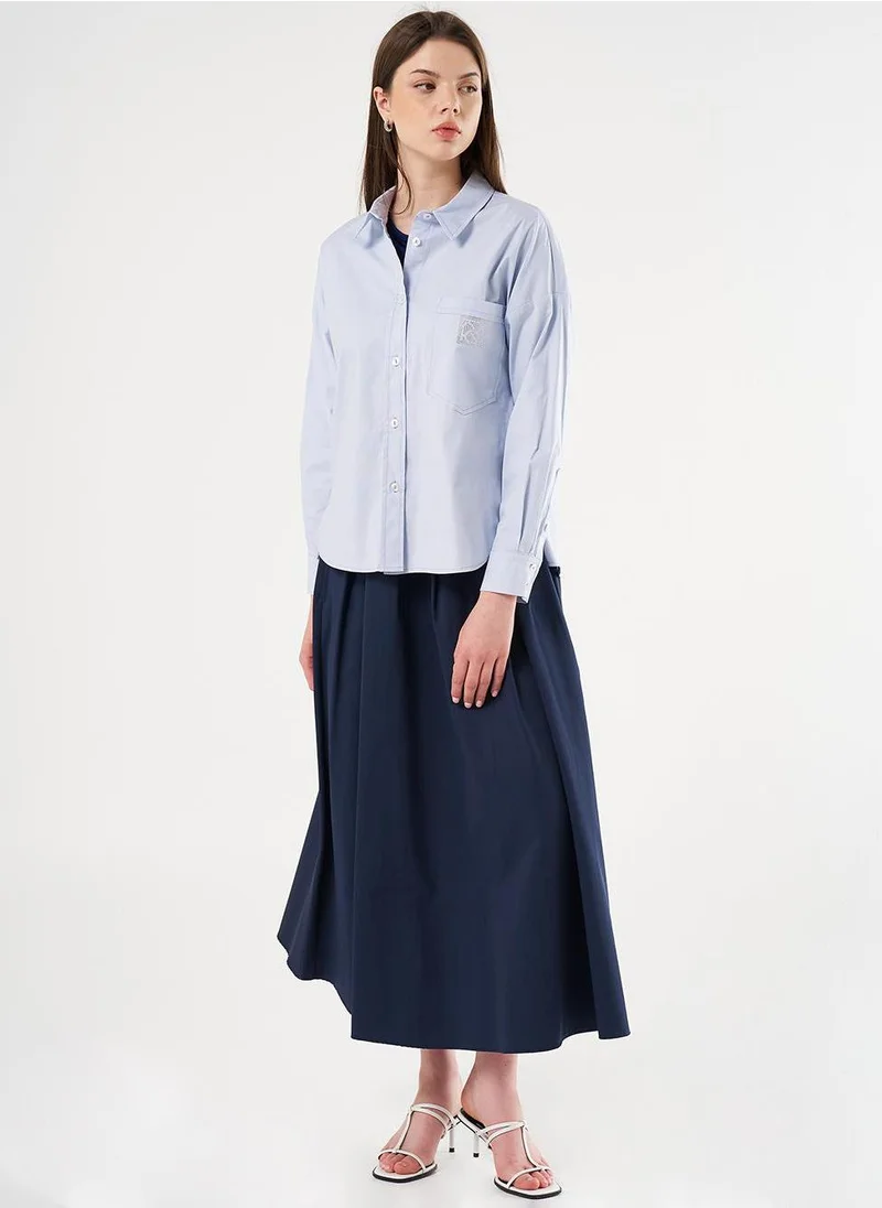 Kayra Hotfix Printed Drop Shoulder Blouse in Blue