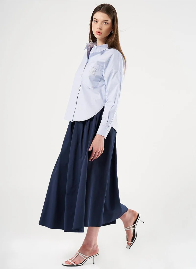 Kayra Hotfix Printed Drop Shoulder Blouse in Blue