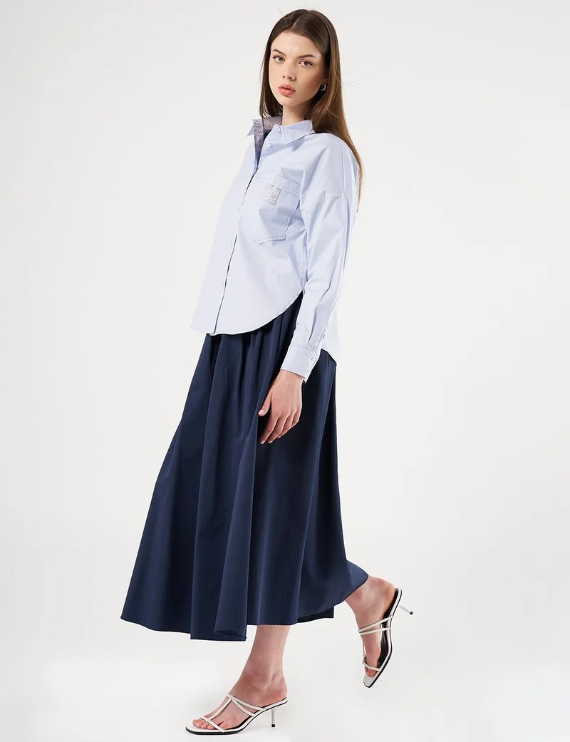 Kayra Hotfix Printed Drop Shoulder Blouse in Blue