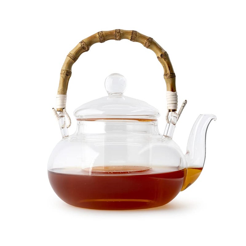 EZ Life Borosilicate Oriental Glass Tea Pot with Bamboo Handle, Tea Pot with Infuser Cup Tea Kettle, Teapot Coffee Pot Tea Kettle Cold Water Kettle - Induction Friendly -Transparent - 600 ml, 1 Piece - Image 3