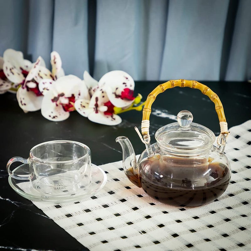 EZ Life Borosilicate Oriental Glass Tea Pot with Bamboo Handle, Tea Pot with Infuser Cup Tea Kettle, Teapot Coffee Pot Tea Kettle Cold Water Kettle - Induction Friendly -Transparent - 600 ml, 1 Piece - Image 2