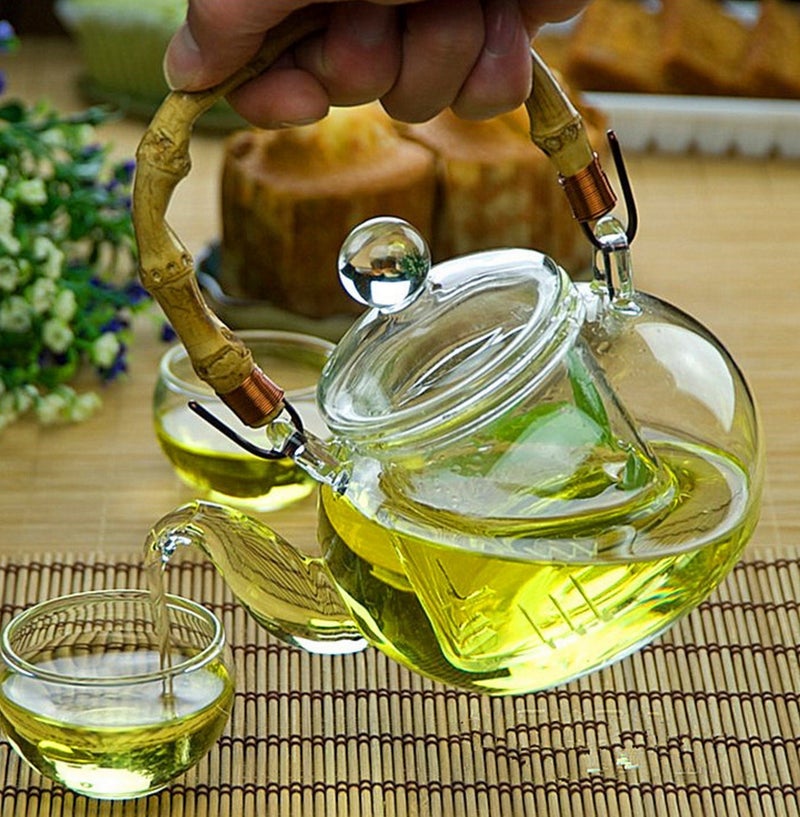 EZ Life Borosilicate Oriental Glass Tea Pot with Bamboo Handle, Tea Pot with Infuser Cup Tea Kettle, Teapot Coffee Pot Tea Kettle Cold Water Kettle - Induction Friendly -Transparent - 600 ml, 1 Piece - Image 4