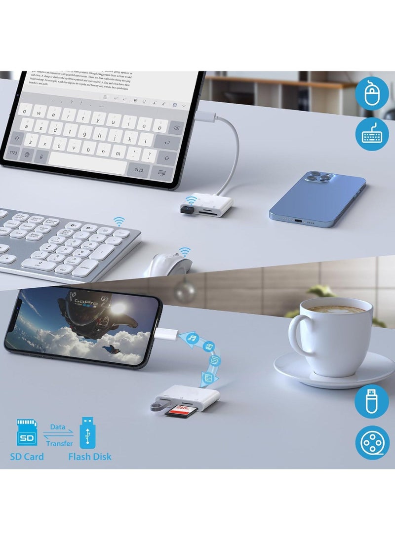 USB C to SD Card Reader, SD Card Adapter with SD MicroSD USB 3 Ports, USBC Memory Card Reader for iPhone 15 Pro Max, iPad Pro/Air/Mini, Mac, MacBook Pro/Air, and More USB-C/Type C Devices
