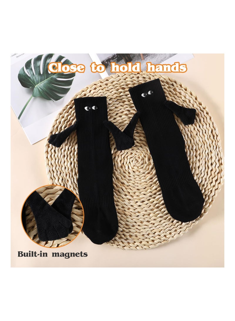 SOLARAE Couple's Magnetic Holding Hands Socks, Unisex Mid-Tube Funny Matching Socks, Hand in Hand Design, Perfect Gift for Couples (2 Black Pairs) - Image 5