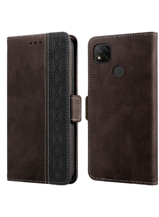 HuHa Case Cover For Xiaomi Redmi 9C Stitching Side-Magnetic RFID Leather Phone Case Coffee 
