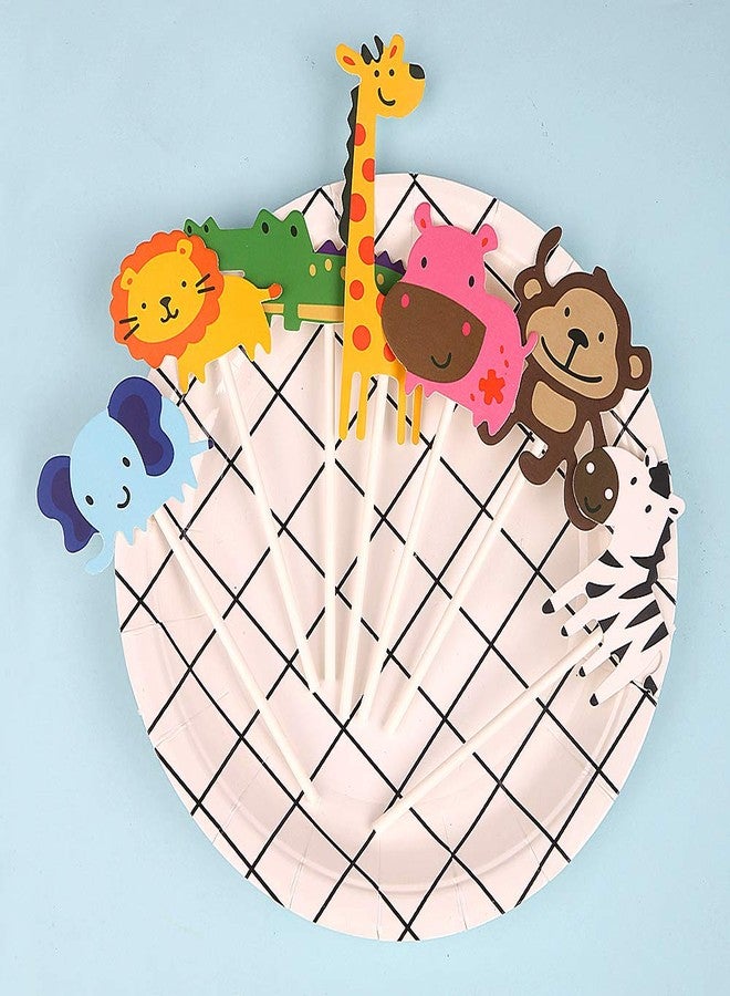 DIYASY 36 Pcs Safari Cake Topper Set, 7 Designs, 35 Assembled Animal Cupcake Toppers, 1 DIY Banner for Kids Safari Party Decorations - Image 4