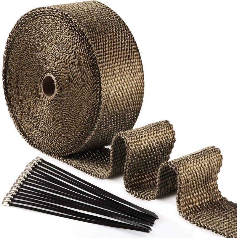 ilauke ilauke 15M*5CM Exhaust Wrap Roll Titanium for Motorcycle Heat Shield Tape + 15Pcs Stainless Ties - Image 1