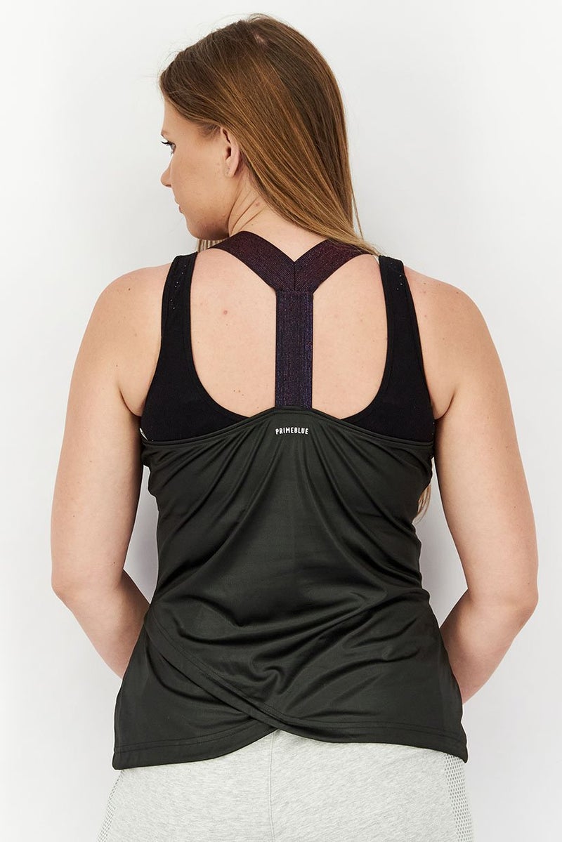 Adidas Women Halted Textured Brand Logo Tank Top, Black - Image 3