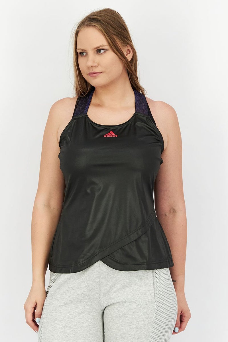 Adidas Women Halted Textured Brand Logo Tank Top, Black - Image 1