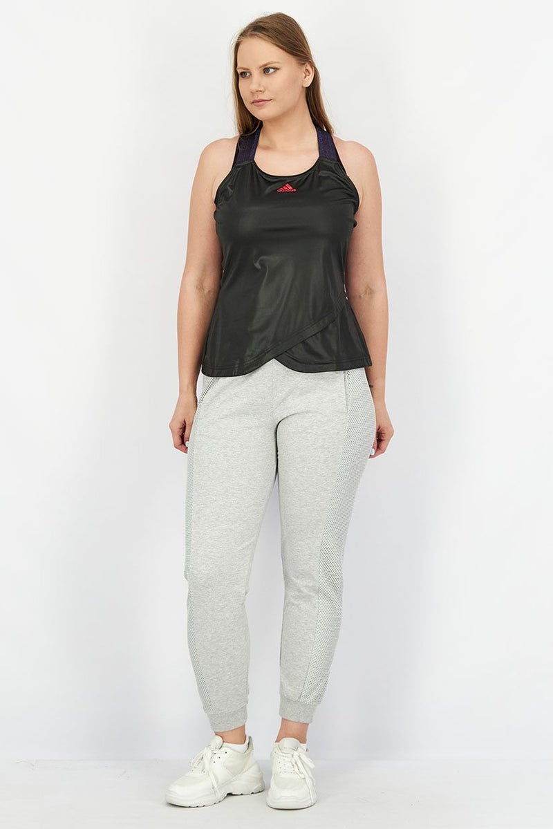 Adidas Women Halted Textured Brand Logo Tank Top, Black - Image 4