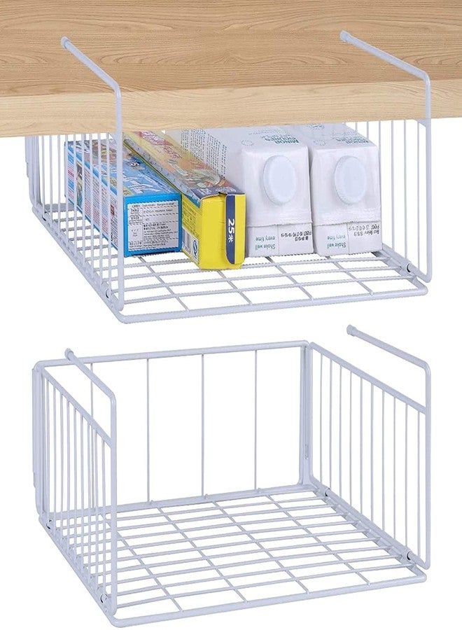 SUFAUY 2-Pack Under Cabinet Shelf Basket Organizer, Metal Wire Rack Hanging Storage Baskets Holds up to 22lbs for Kitchen Pantry or Refrigerator, White - Image 2