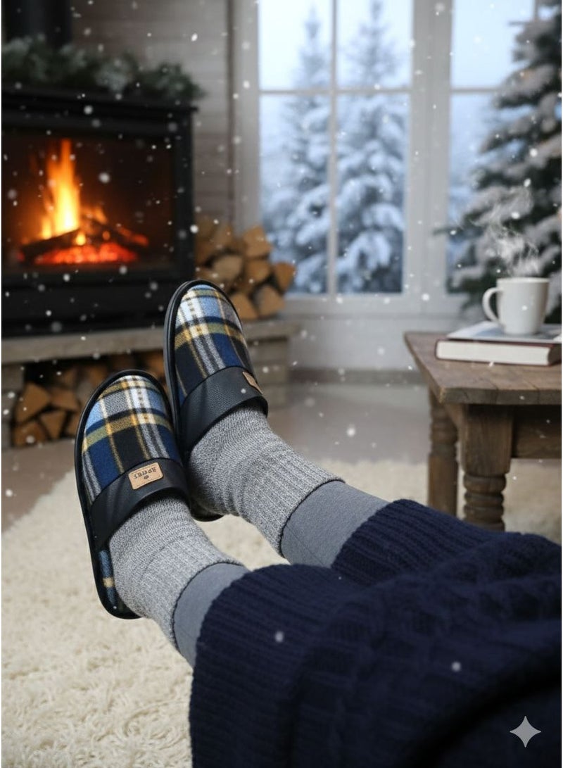 Men's and youth winter slippers for home, navy blue color - Image 2