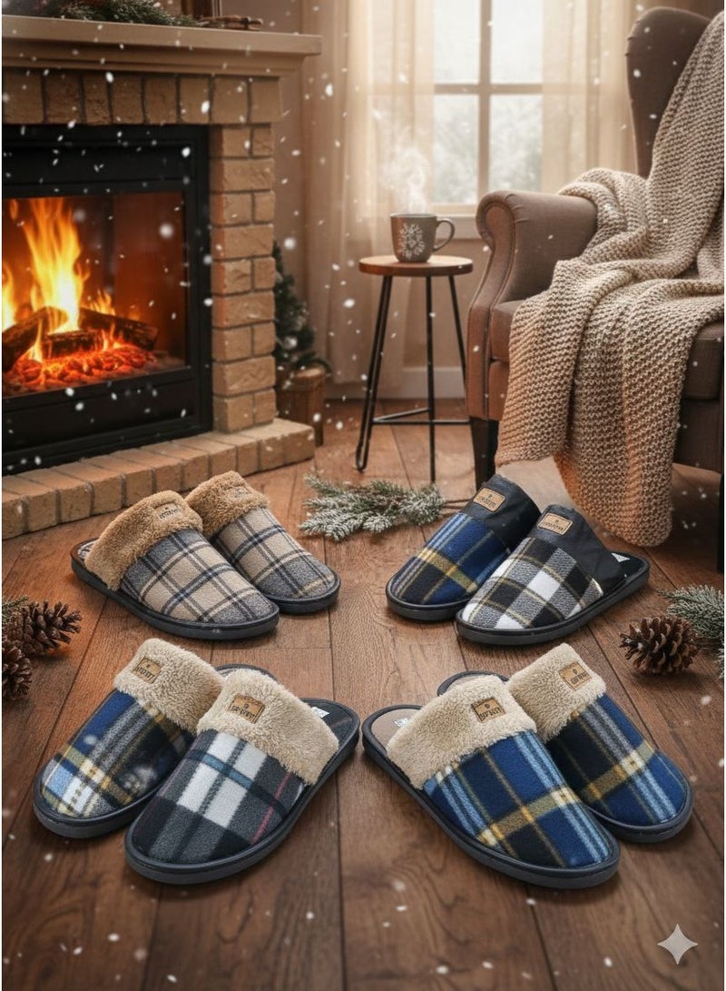 Men's and youth winter slippers for home, navy blue color - Image 3