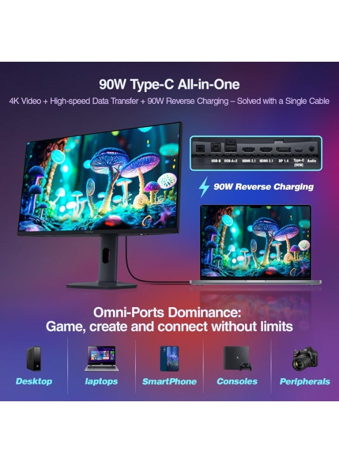 KOORUI 27-Inch 4K QD-Mini LED IPS Gaming Monitor | Dual-Mode UHD 160Hz or FHD 320Hz, 0.5ms, 99% Adobe RGB, HDR1400, 90W USB-C, HDMI 2.1 & DP 1.4, VESA Adjustable Stand – Tilt, Height, Swivel, Pivot S2741LM - Image 2