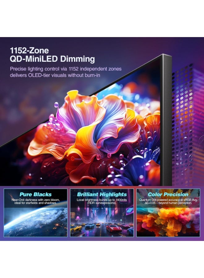 KOORUI 27-Inch 4K QD-Mini LED IPS Gaming Monitor | Dual-Mode UHD 160Hz or FHD 320Hz, 0.5ms, 99% Adobe RGB, HDR1400, 90W USB-C, HDMI 2.1 & DP 1.4, VESA Adjustable Stand – Tilt, Height, Swivel, Pivot S2741LM - Image 4