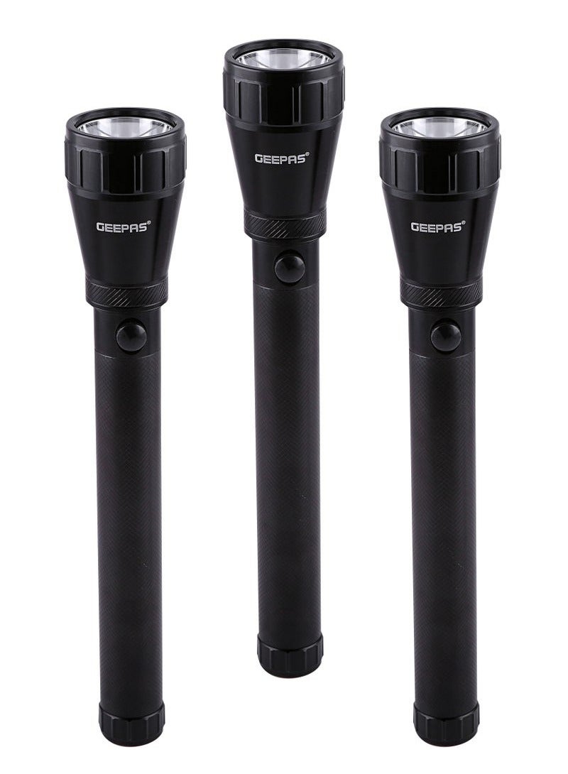 GEEPAS 3Pcs Geepas GFL51076 Rechargeable LED Flashlight, Waterproof Body | Hyper Bright Light - Image 1