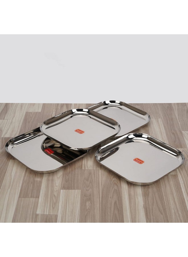 Sumeet Stainless Steel Big Square Shape Plate/Dinner Plate/Lunch - Meal Plate Set of 4pcs, 28cm dia, Silver - Image 3