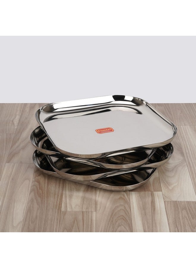 Sumeet Stainless Steel Big Square Shape Plate/Dinner Plate/Lunch - Meal Plate Set of 4pcs, 28cm dia, Silver - Image 5