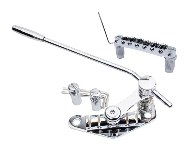 Guyker Guitar Bridge Stop Bar Tailpiece Tremolo TM85 and GM005 Tune-O-Matic Roller Saddle Bridge Combo Replacement Part Compatible with Les Paul LP SG 6 String Electric Guitars, Chrome - Image 1