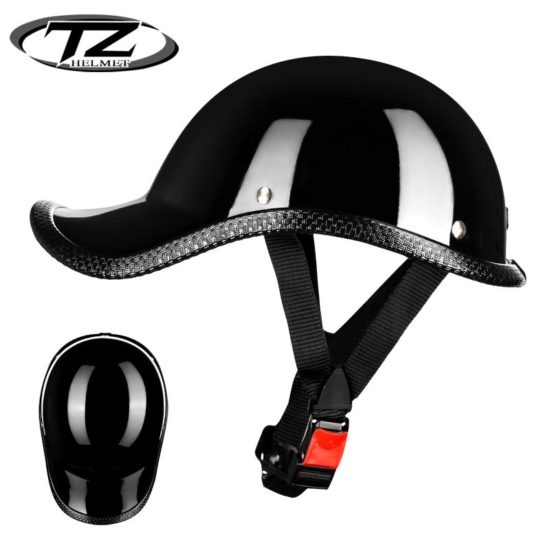 Generic Summer Breathable Mens Moped Helmet Retro Motorcycle Cruiser Half Cap Bright black positive and negative 2 bands 