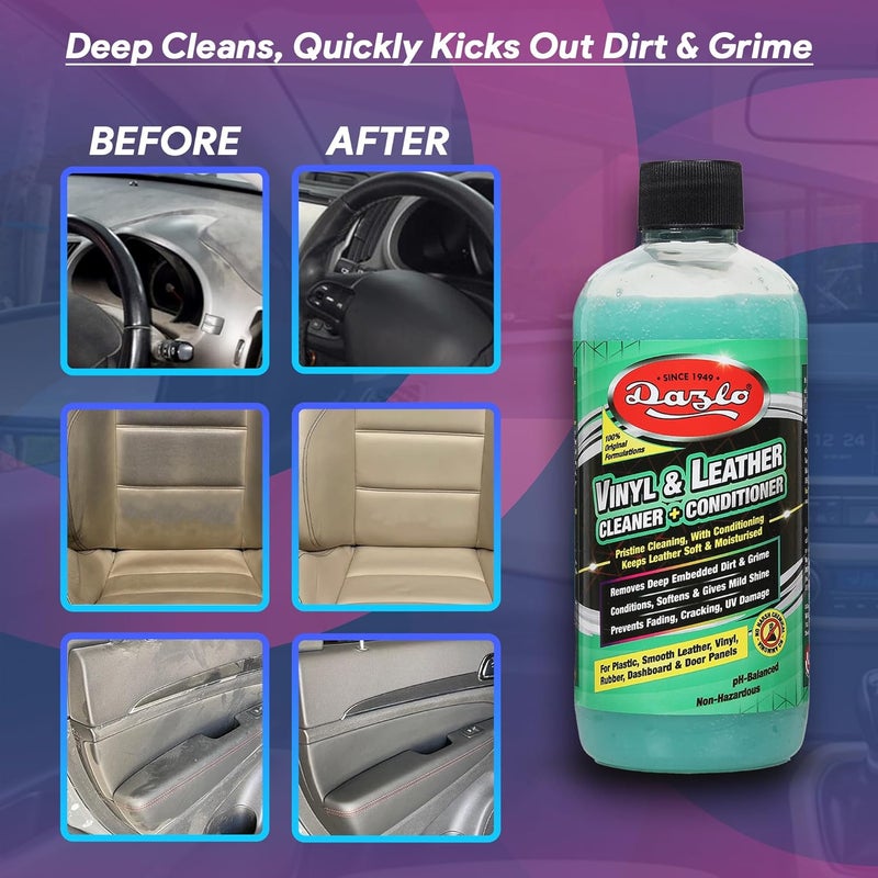 Dazlo Vinyl Leather Cleaner + Conditioner (300ml) | 2-in-1 Formula | Gently Cleans, Shines, Protects Car Interiors, Dashboard, Seat, Doors, Plastic & Rubber Parts, Leather Rexine Jacket Sofa Handbag - Image 4