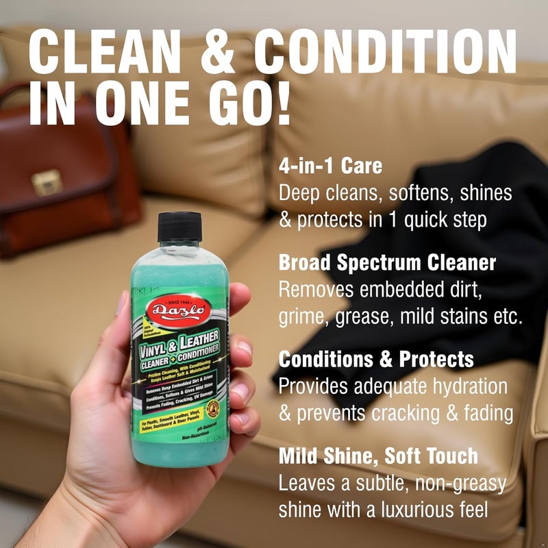 Dazlo Vinyl Leather Cleaner + Conditioner (300ml) | 2-in-1 Formula | Gently Cleans, Shines, Protects Car Interiors, Dashboard, Seat, Doors, Plastic & Rubber Parts, Leather Rexine Jacket Sofa Handbag - Image 3
