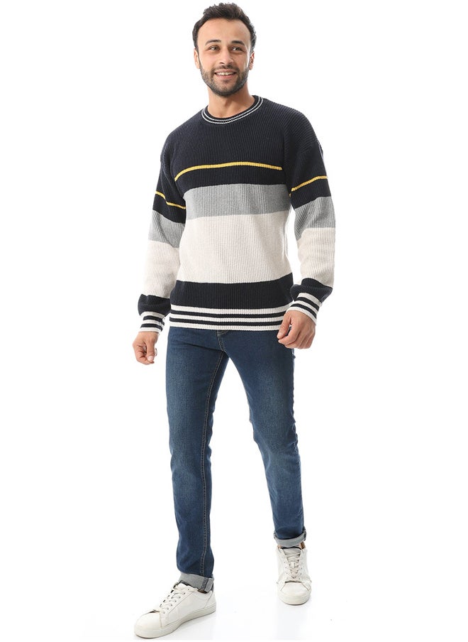Andora Knitted Slip On Pullover_ Beige , Grey & Navy Blue  - Image 1