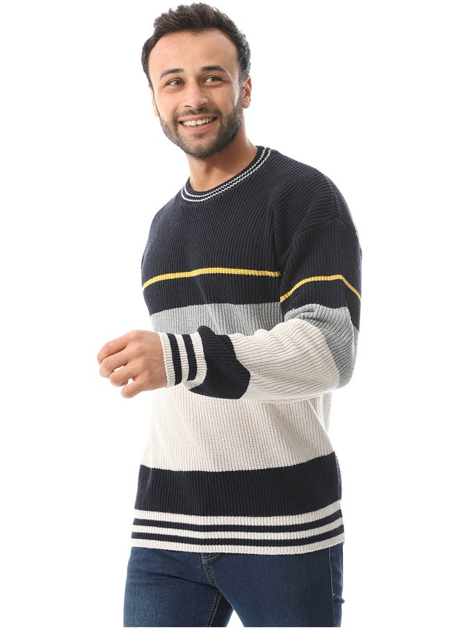 Andora Knitted Slip On Pullover_ Beige , Grey & Navy Blue  - Image 3