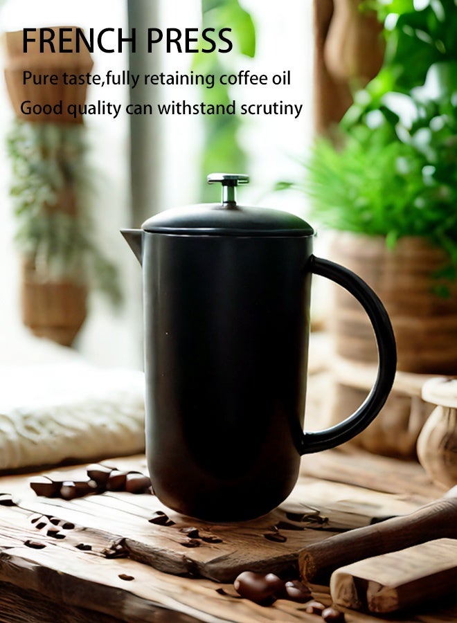 صانعة قهوة فرنش بريس من السيراميك بسعة 1 لتر – إبريق فخاري يحافظ على الحرارة مع فلتر من الفولاذ المقاوم للصدأ بثلاث طبقات، سهل التنظيف ومتعدد الاستخدامات للقهوة والشاي - Image 1
