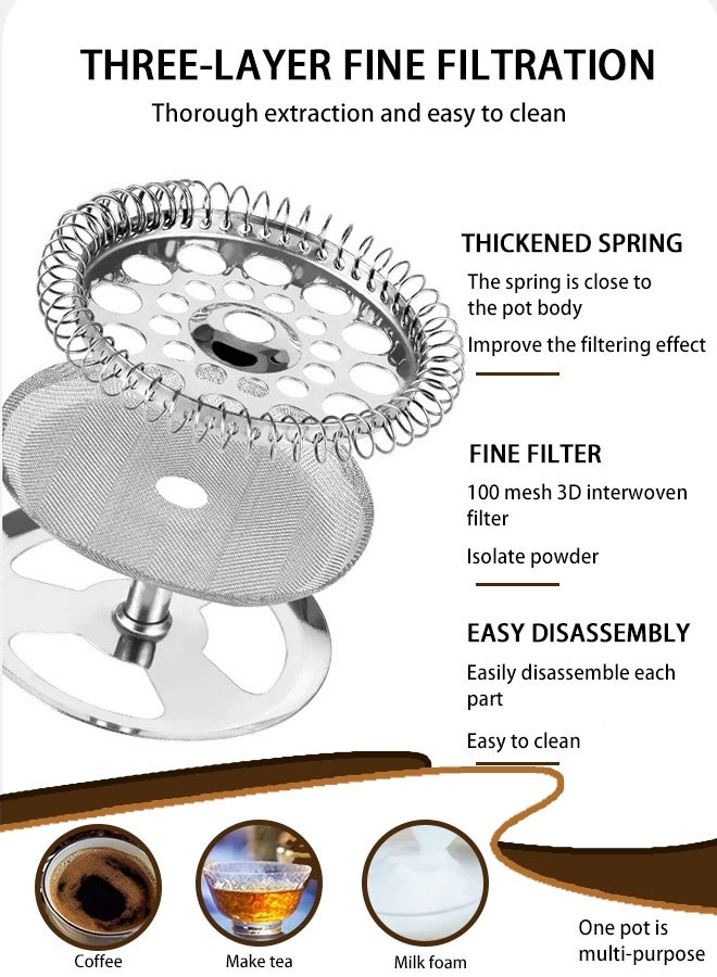 صانعة قهوة فرنش بريس من السيراميك بسعة 1 لتر – إبريق فخاري يحافظ على الحرارة مع فلتر من الفولاذ المقاوم للصدأ بثلاث طبقات، سهل التنظيف ومتعدد الاستخدامات للقهوة والشاي - Image 3
