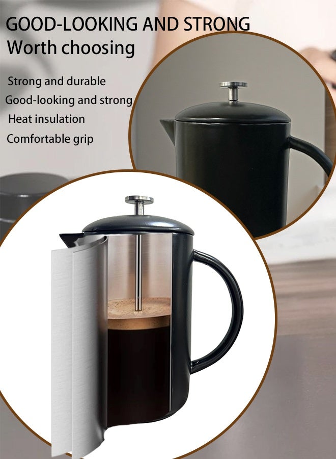 صانعة قهوة فرنش بريس من السيراميك بسعة 1 لتر – إبريق فخاري يحافظ على الحرارة مع فلتر من الفولاذ المقاوم للصدأ بثلاث طبقات، سهل التنظيف ومتعدد الاستخدامات للقهوة والشاي - Image 4