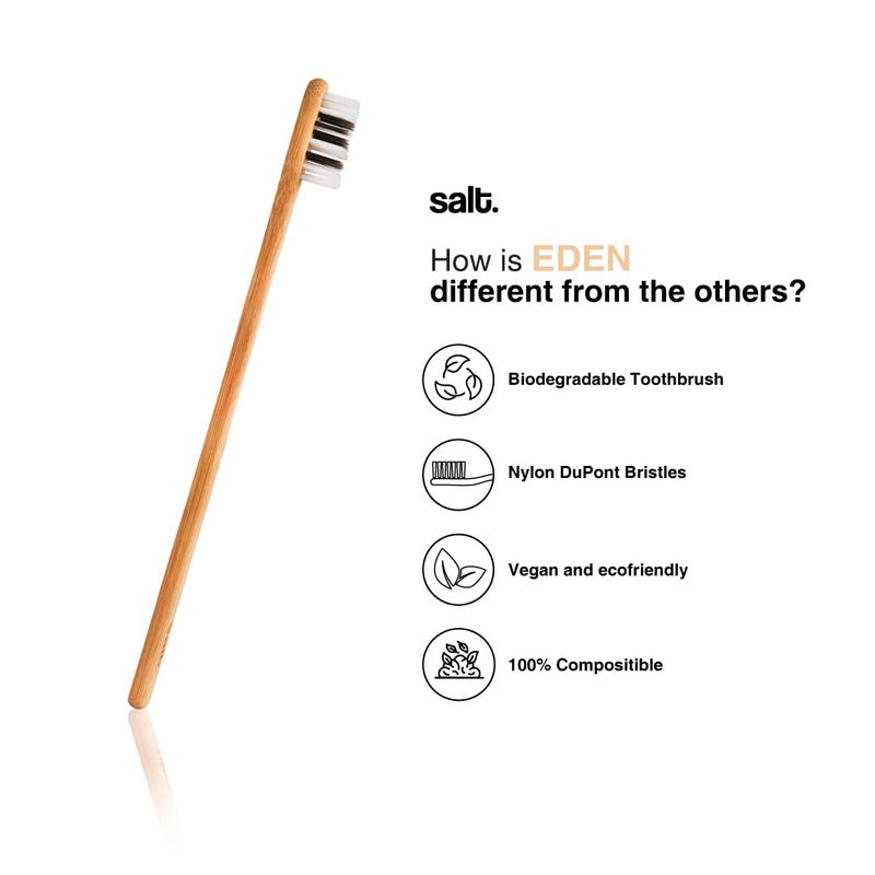 Salt. Oral Care Eden Bamboo Toothbrush for Adults | Eco-Friendly & Biodegradable | BPA-Free | Gentle Bristles & Small Head | Vegan-Friendly | Ergonomic Design | Travel-Friendly - Image 3
