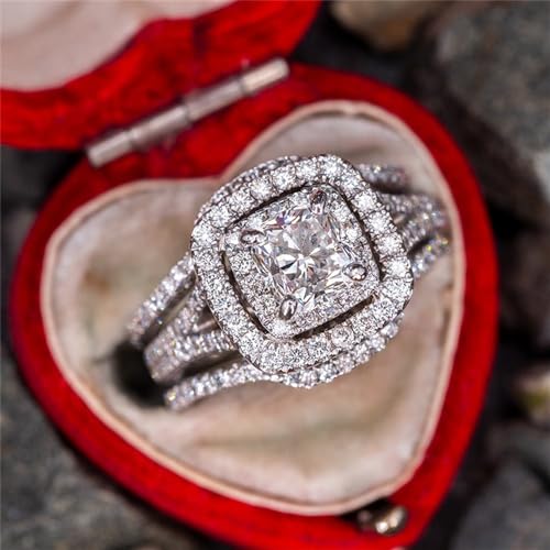 AZQ 925 Sterling Silver Shiny Full Diamond Gemstone Ring 18K Gold 3PCS Square Cut Cubic Zirconia Promise Rings Set CZ Diamond Multi Row Ring Eternity Engagement Wedding Band Ring Sets Z.94 (US Code 6) - Image 1