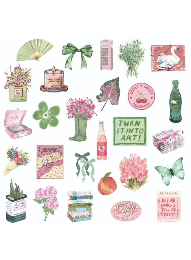 قوس قزح أورينبو 50 قطعة من الملصقات الوردية الخضراء المريمية ملصقات جمالية على شكل فيونكة للبنات ملصقات فينيل مقاومة للماء باللون الوردي والأخضر المريمية للحفلات - Image 2