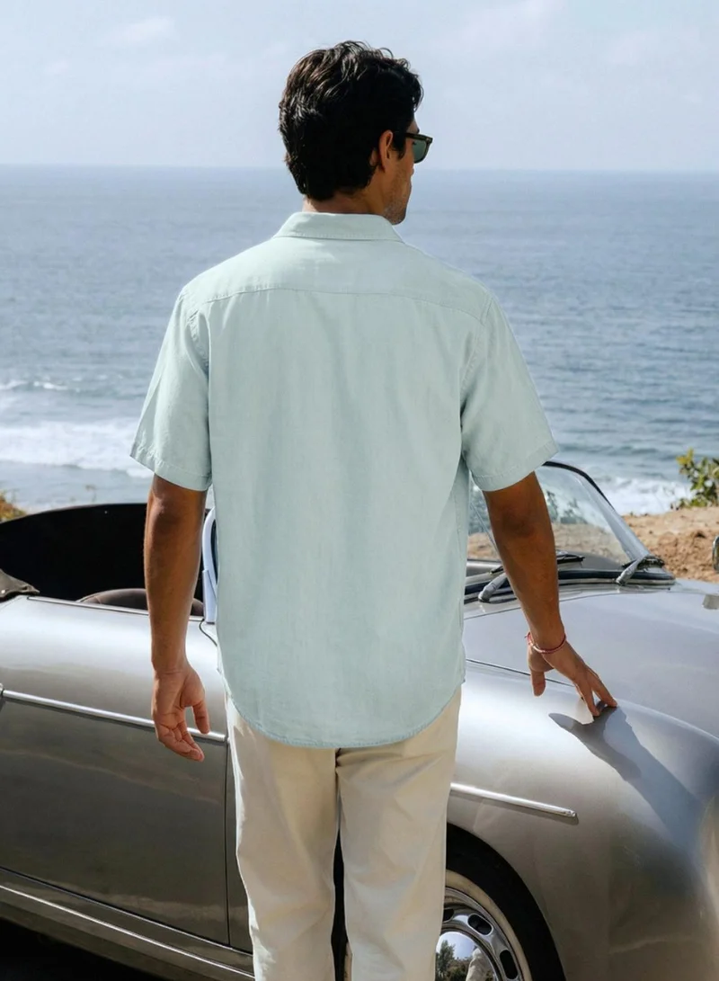 Dennis Lingo  Men Sage Cotton Solid Print Button Down Boxy Shirt for Men | Best Price UAE