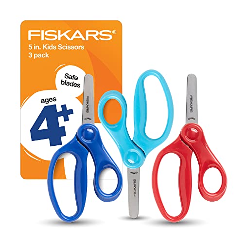 Fiskars 5" Blunt-Tip Scissors for Kids Ages 4-7 (3-Pack) - Scissors for School or Crafting - Back to School Supplies - Red, Blue, Turquoise - Image 1