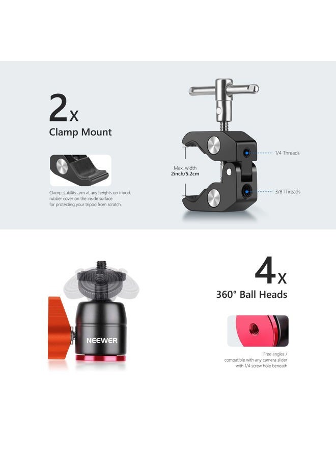 Neewer Camera Slider Support Arm Stabilizer, 2-Pack Adjustable Tripod Stability Arm for Increasing Stability in Aluminum Alloy, Extendable Poles for Camera Video Slider Rail with C Clamps and BallHead - Image 5