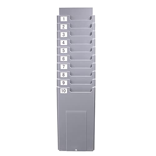 NADAMOO Time Cards Rack Retractable Time Card Holder with 10-Pocket,Plastic Wall Mounted Cards Holder Compatible with Time Card Machine Attendance Recorder Punch Clock for Office, Gray - Image 1