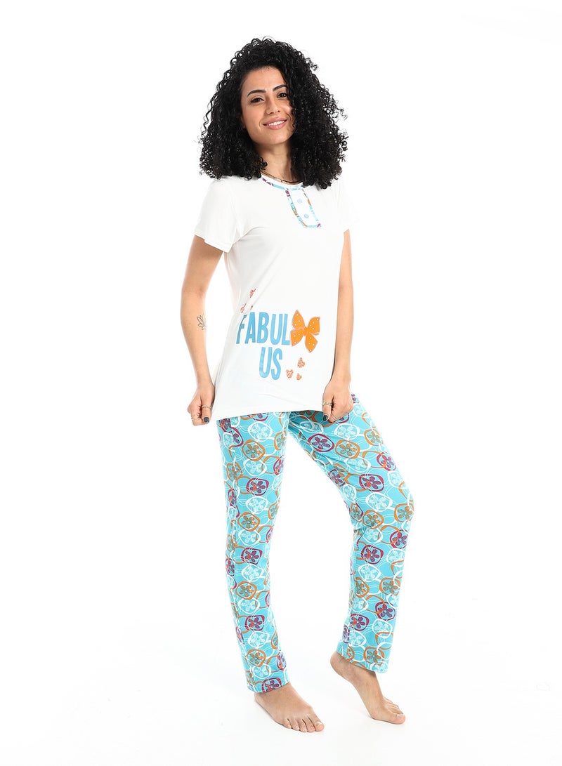 سيزار بيجامة حريمي صيفي نصف كم مزودة بطباعات من الصدر - Image 2